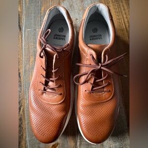 Johnston & Murphy Tan Perforated Leather Lace-Up Sneakers